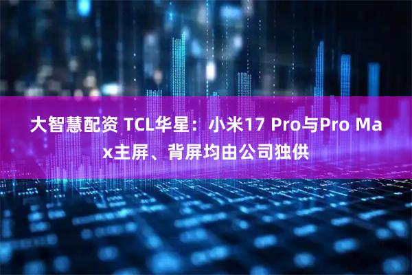 大智慧配资 TCL华星：小米17 Pro与Pro Max主屏、背屏均由公司独供
