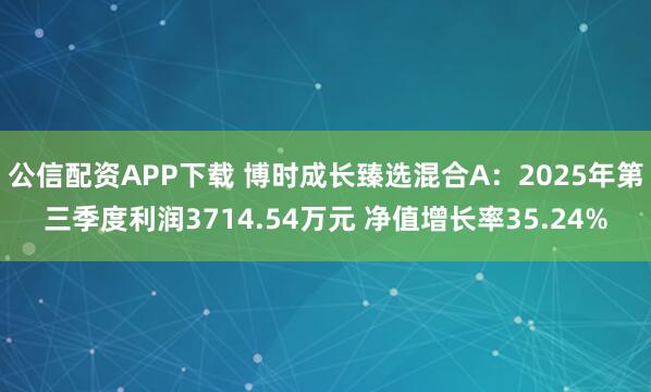 公信配资APP下载 博时成长臻选混合A:2025年第三季度利润3714.54万元 净值增长率35.24%