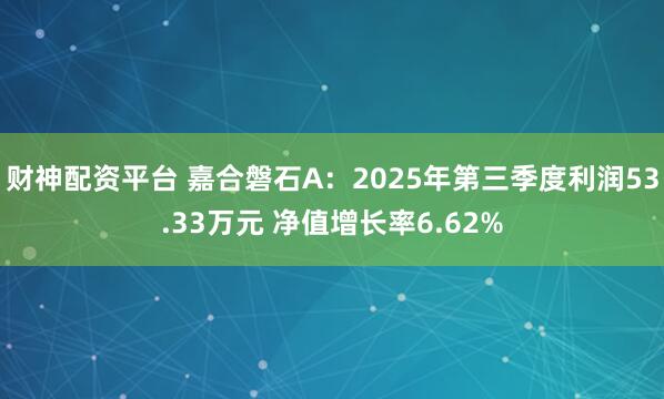 财神配资平台 嘉合磐石A:2025年第三季度利润53.33万元 净值增长率6.62%